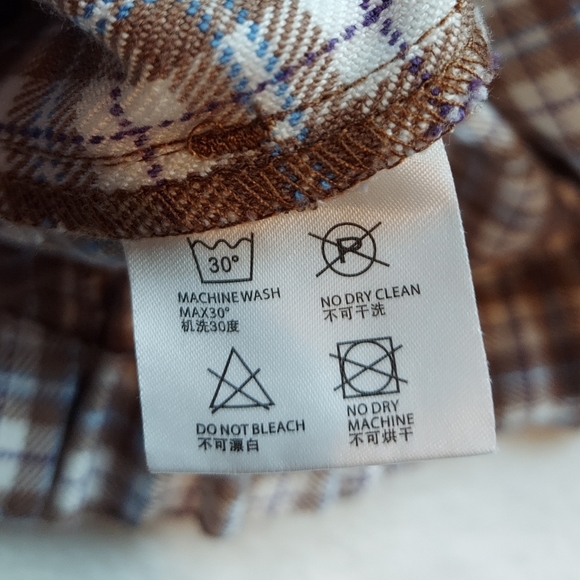 3/$20 Brandy Melville High Rise Brown Cream Blue Plaid Straight Leg Pants - Picture 11 of 11